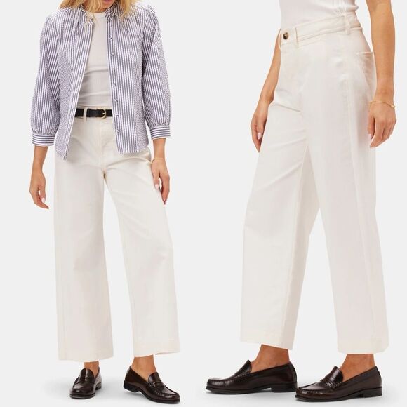 AMOUR VERT Size 0 NWT Wide Leg Utility Pant Ivory Cream 100% Cotton Twill Pants